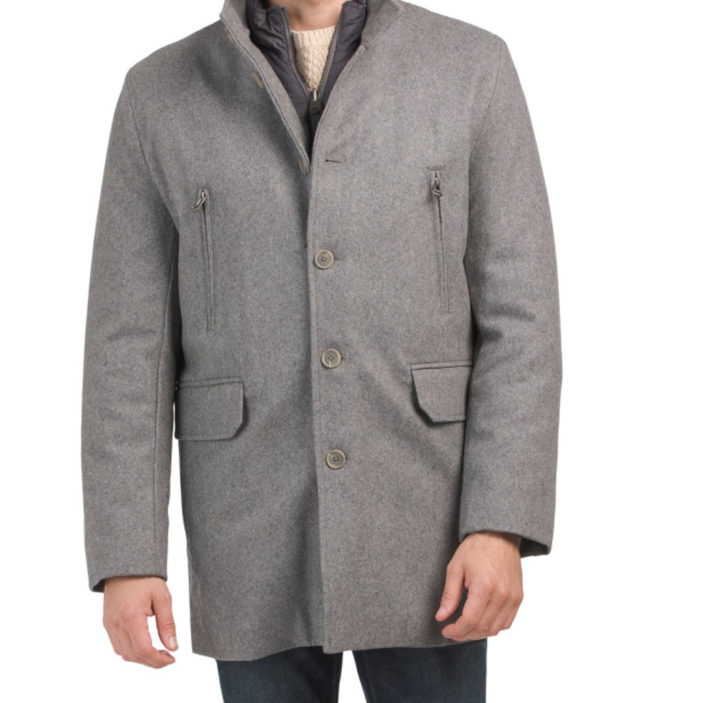 Cole Haan Light Grey Wool Blend 3 In 1 Melton Jacket